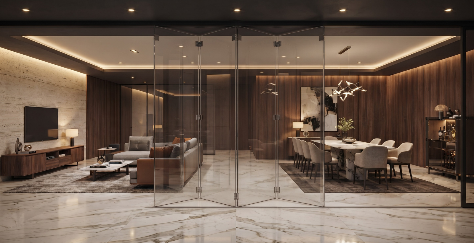 Bi-Fold Frameless Glass Partitions